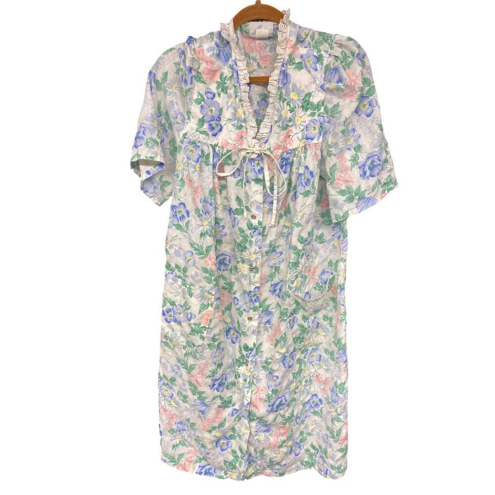 VINTAGE X HAMPTON HOUSE 1x ROBE NIGHTGOWN Pearl Snap Floral